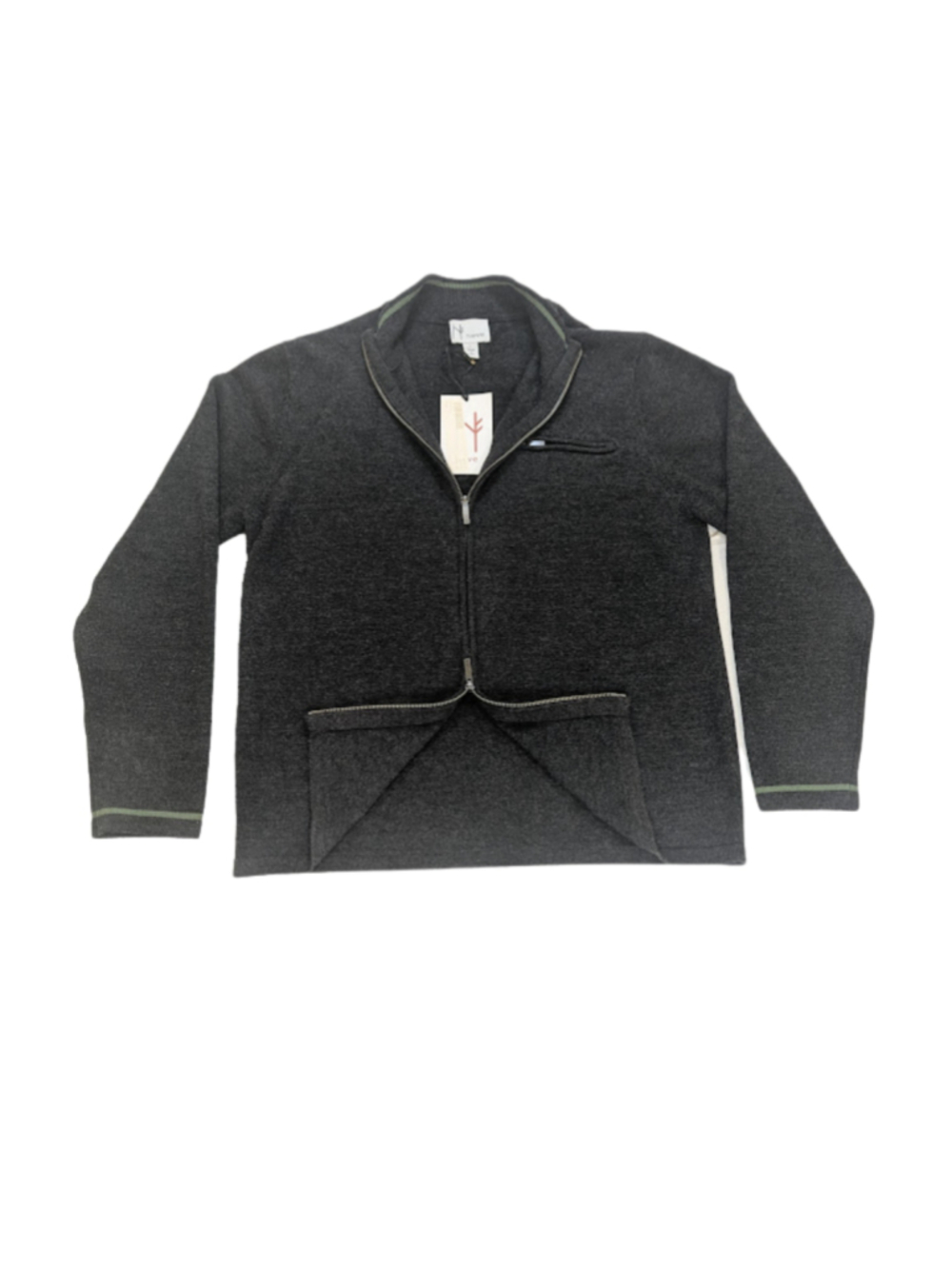 NWT Neve Robert 100% Wool Full Zip Sweater Men’s Large Charcoal Après Ski Luxury